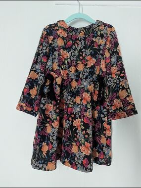 Zara Girls' Black Floral Long-Sleeve Dress